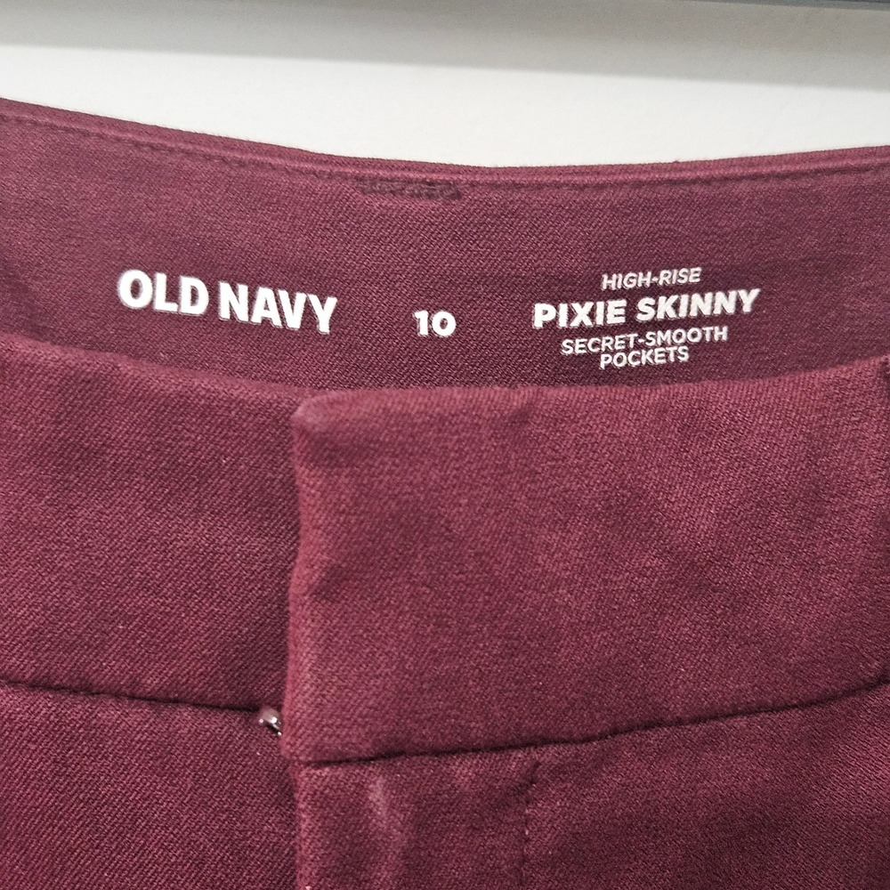 Old Navy Pixie Skinny High Rise Pants Bundle 10 White Plaid Burgundy Brown 3pk - Picture 4 of 9